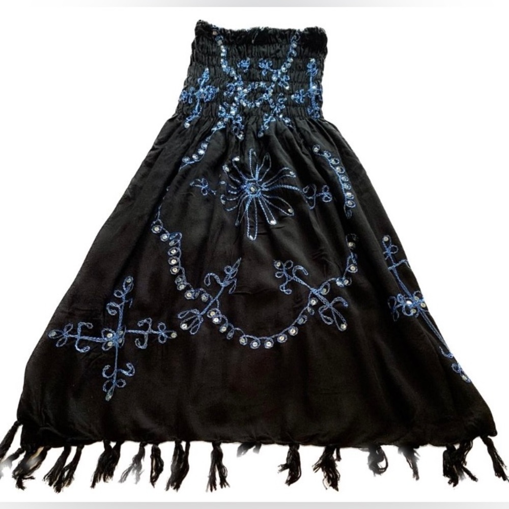 Black dress or Coverup with Blue stitching sequences size XS